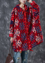 Beautiful Red Oversized Print Faux Fur Teddy Coats Winter