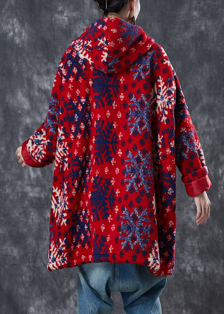 Beautiful Red Oversized Print Faux Fur Teddy Coats Winter