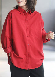 Beautiful Red Peter Pan Collar Patchwork Cotton Shirts Fall