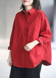 Beautiful Red Peter Pan Collar Patchwork Cotton Shirts Fall