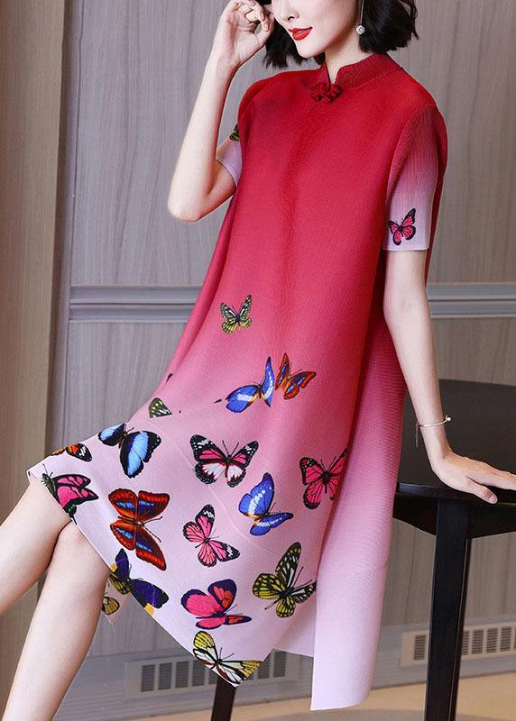 Beautiful Red Print butterfly side open Summer Robe Dresses - SooLinen