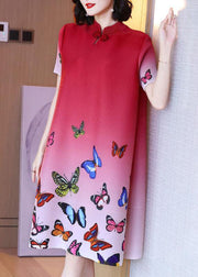 Beautiful Red Print butterfly side open Summer Robe Dresses - SooLinen