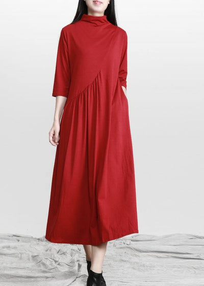 Beautiful Red Stand Cinched asymmetrical design Maxi Dresses Fall - SooLinen