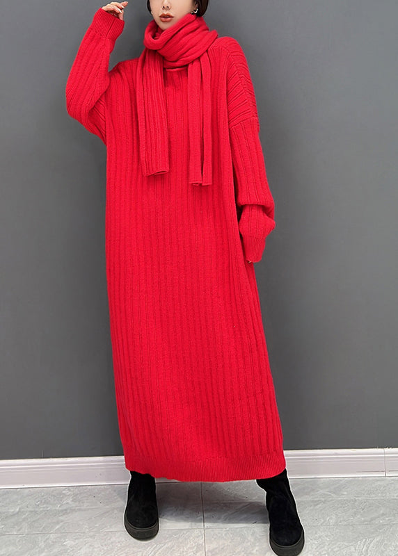 Beautiful Red Turtleneck Knit Ankle Dress Fall