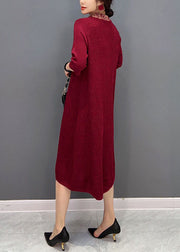 Beautiful Red V Neck Jacquard Slim Fit Cotton Holiday Dress Half Sleeve