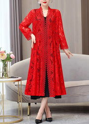 Beautiful Red V Neck Long Lace Sunscreen Cardigan Summer