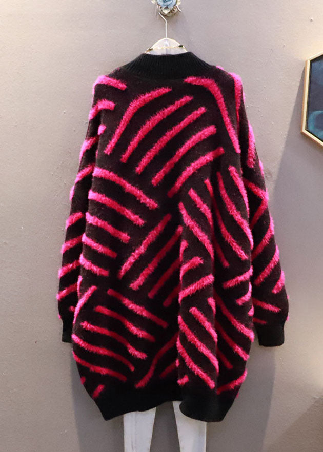 Beautiful Rose Asymmetrical Striped Oversized Knit Sweater Dress Winter