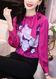 Beautiful Rose Bow Print Silk Shirts Bottoming Shirt