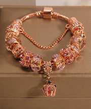 Beautiful Rose Gold Sterling Silver Crystal Crown Tassel Charm Bracelet