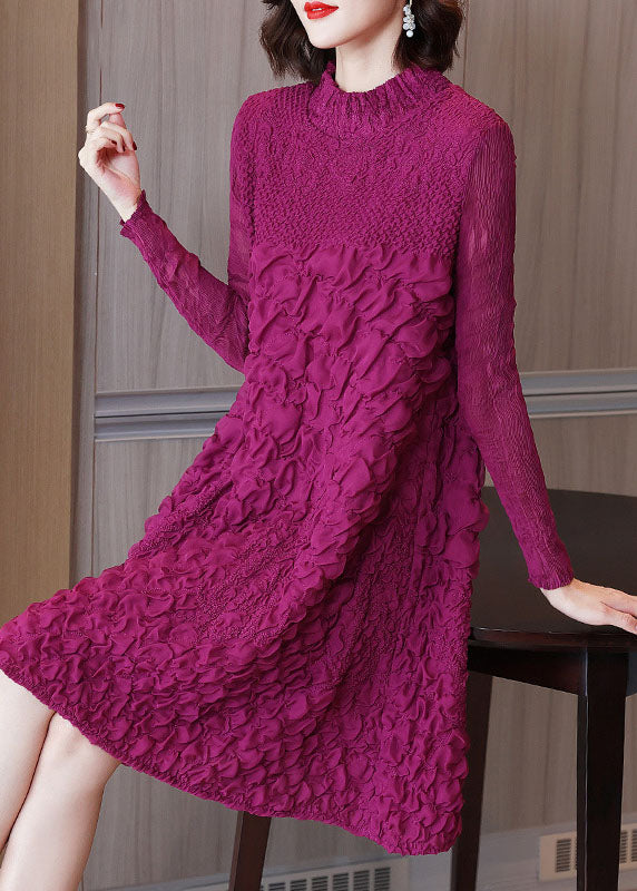 Beautiful Rose O-Neck Embroidered Long A Line Dresses Long Sleeve