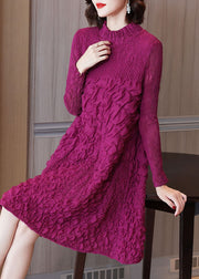 Beautiful Rose O-Neck Embroidered Long A Line Dresses Long Sleeve