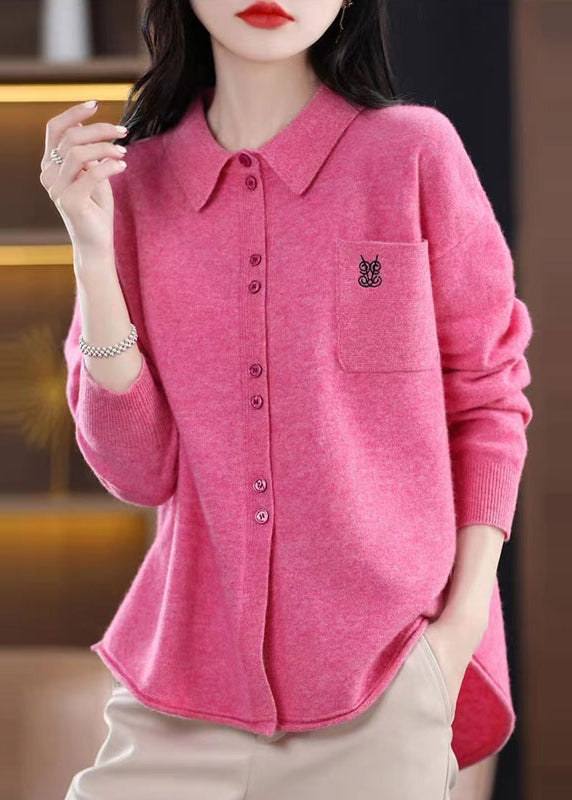 Beautiful Rose Peter Pan Collar Button Patchwork Woolen Knitted Tops Fall