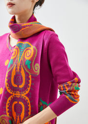 Beautiful Rose Print Complimentary Scarf Knit Dress Fall