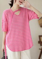 Beautiful Rose V Neck Striped Knit Top Summer