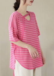 Beautiful Rose V Neck Striped Knit Top Summer