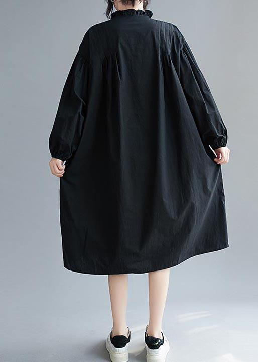 Beautiful Ruffled Baggy Black  Dresses - SooLinen