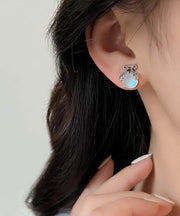 Beautiful Silver Color Insect Gem Stone Silver Stud Earrings