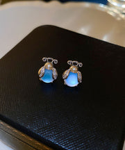 Beautiful Silver Color Insect Gem Stone Silver Stud Earrings
