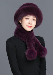 Beautiful Taro Purple Rabbit Hair Leather And Fur Cloche Hat
