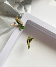 Wunderschöne dreidimensionale Kolibri-Ohrstecker aus feinem Kupfer