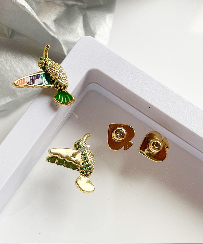 Wunderschöne dreidimensionale Kolibri-Ohrstecker aus feinem Kupfer