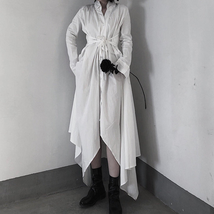 Beautiful V Neck Asymmetric Spring Quilting Clothes Catwalk White Art Dresses - SooLinen
