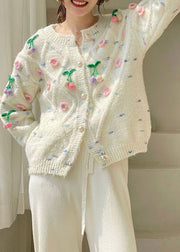 Beautiful White Button Floral Knit Cardigans Spring