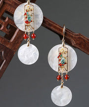 Beautiful White Copper Cloisonne Agate Floral Drop Earrings
