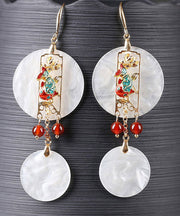 Beautiful White Copper Cloisonne Agate Floral Drop Earrings