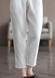 Beautiful White Elastic Waist Solid Linen Harem Pants Summer