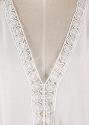 Beautiful White Patchwork Hollow Outkimono robe Summer Maxi Dress - SooLinen