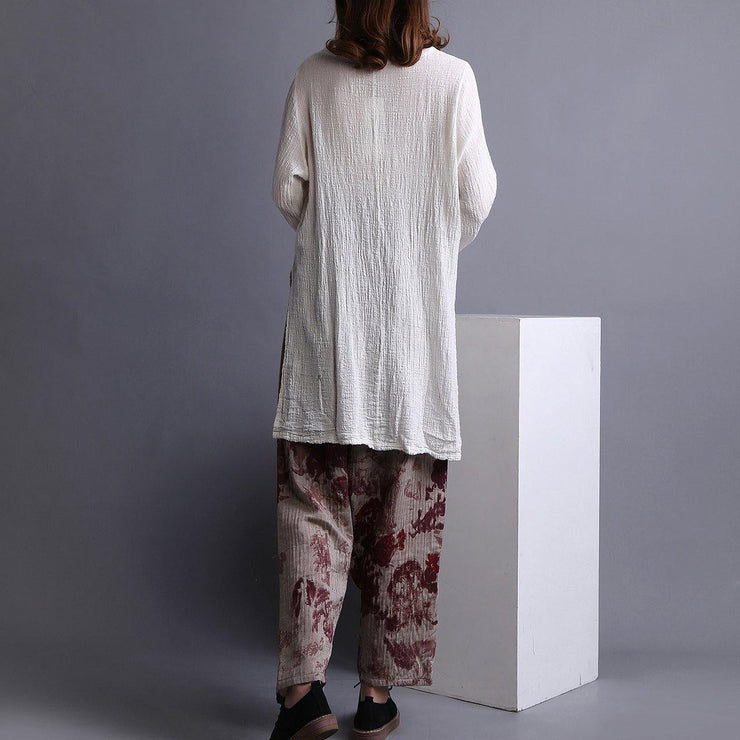 Beautiful White U Neck low high design Linen Shirt Spring - SooLinen