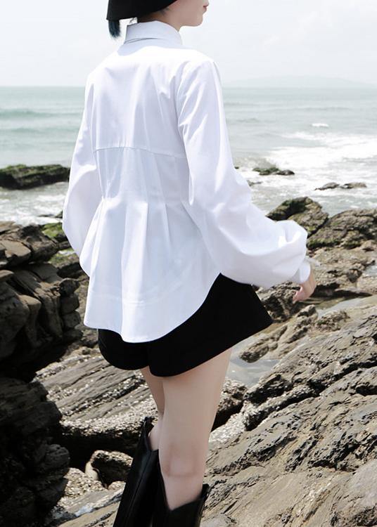 Beautiful White traveling fashion Cotton Blouse Tops Spring - SooLinen