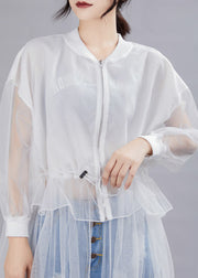 Schönes weißes asymmetrisches Patchwork-Design mit Reißverschluss, Herbstkleider mit langen Ärmeln
