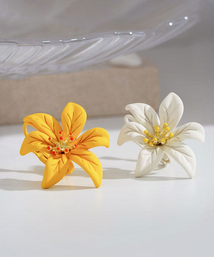 Beautiful Yellow Asymmetricar Lily Floral Stud Earrings
