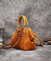 Beautiful Yellow Crocodile pattern Paitings Calf Leather Satchel Handbag