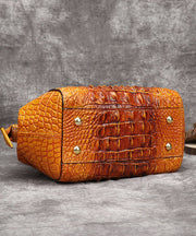 Beautiful Yellow Crocodile pattern Paitings Calf Leather Satchel Handbag