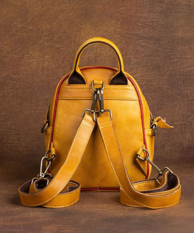 Beautiful Yellow Embossing Paitings Calf Leather Backpack Bag
