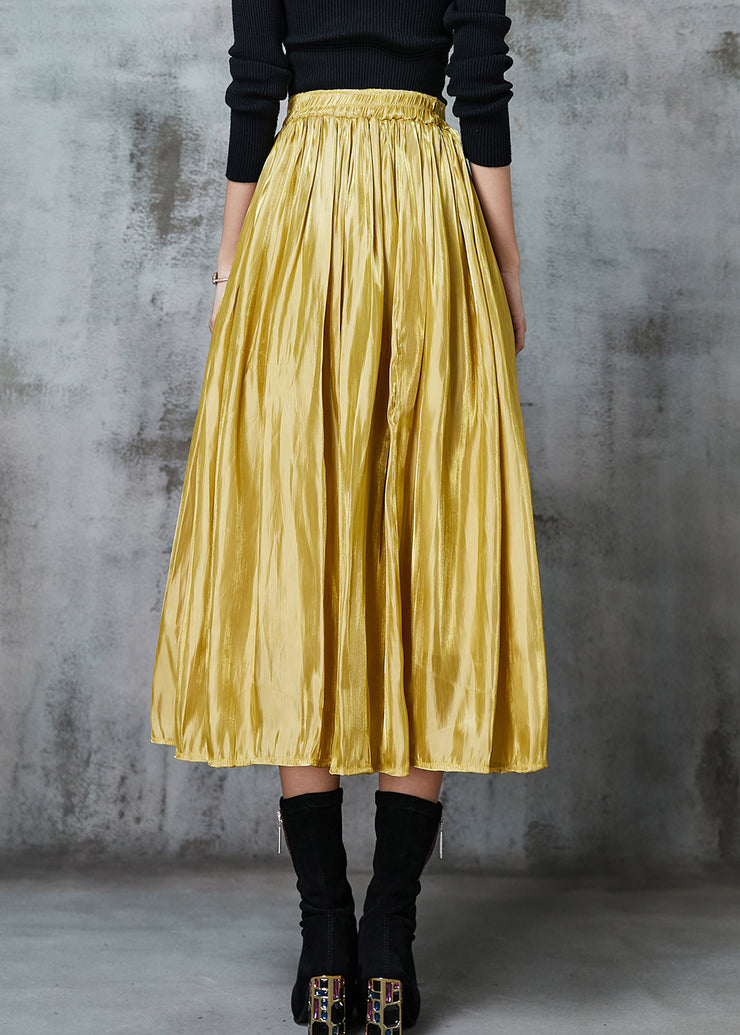 Beautiful Yellow Exra Large Hem Silk Skirts Spring