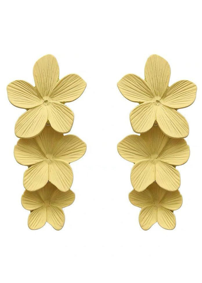 Beautiful Yellow Floral Layered Design Metal Drop Earrings