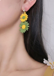 Beautiful Yellow Green Daisy Metal Drop Earrings