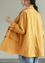 Beautiful Yellow Notched Pockets Patchwork Cotton Coats Spring