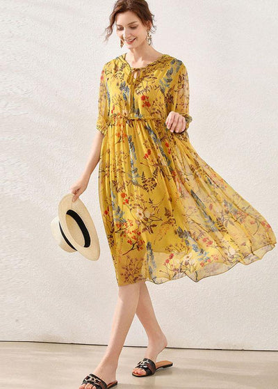 Beautiful Yellow Print Hooded Patchwork Summer Chiffon Summer Dresses - SooLinen