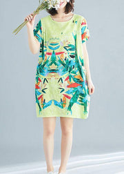 Beautiful Yellow Retro Print Summer Robe Dresses Short Sleeve - SooLinen