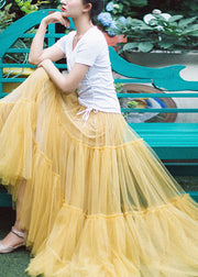 Beautiful Yellow Ruffled Patchwork tulle Skirts Spring