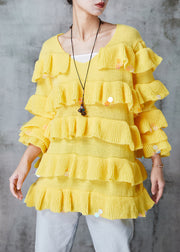 Beautiful Yellow Ruffled Sequins Knit Pullover Spring