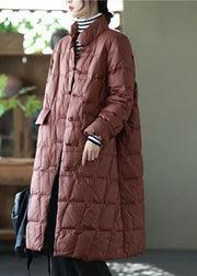 Beautiful Yellow Stand Collar Oriental Button Solid Duck Down Puffer Coat Winter