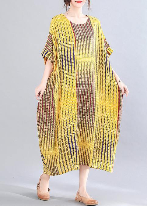Beautiful Yellow Striped Cotton Oversize Summer Mid Dress - SooLinen