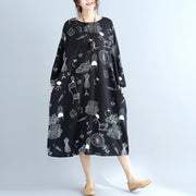 Beautiful baggy cotton quilting dresses Boho Sewing black print Robe Dresses
