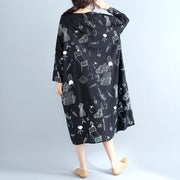 Schöne weite Baumwoll-Steppkleider Boho Sewing Black Print Robe Dresses